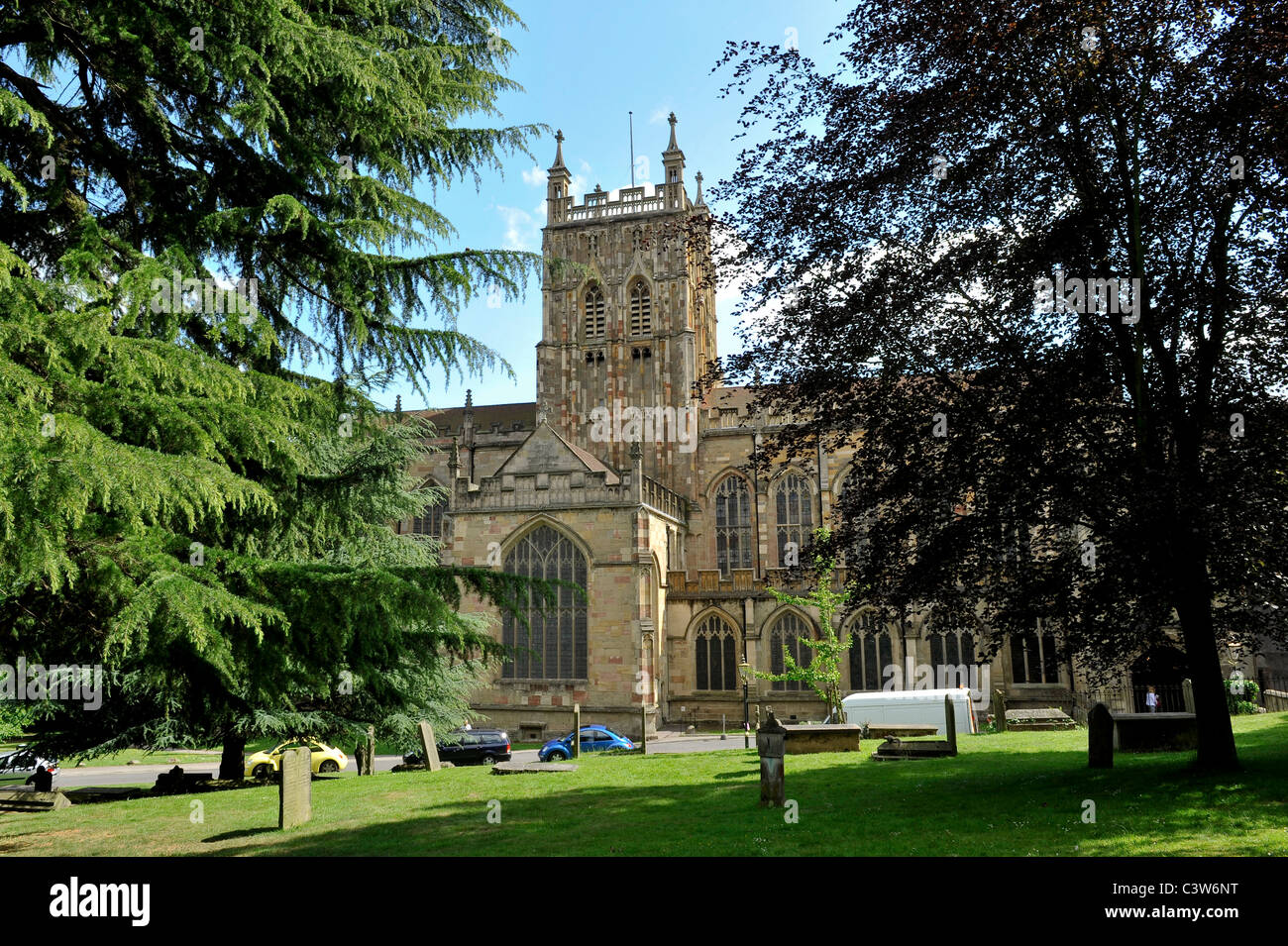 Great Malvern Priory, Malvern, Worcestershire first built 1085 for thirty monks was rebuilt in the 15th century. Stock Photo