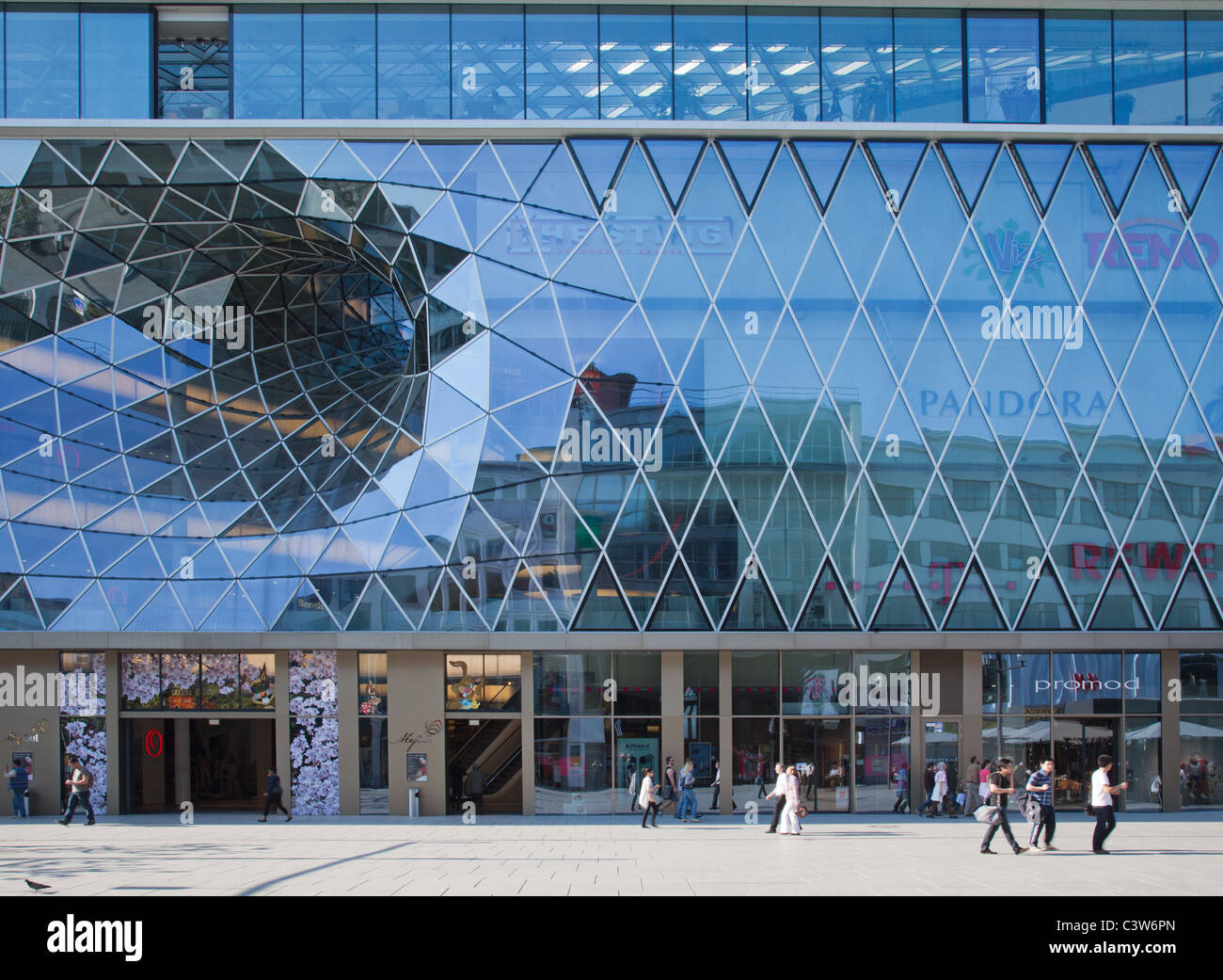 The MyZeil Facade in central Frankfurt, a new, modern shopping mall on the main shopping street known as the Zeil. Stock Photo