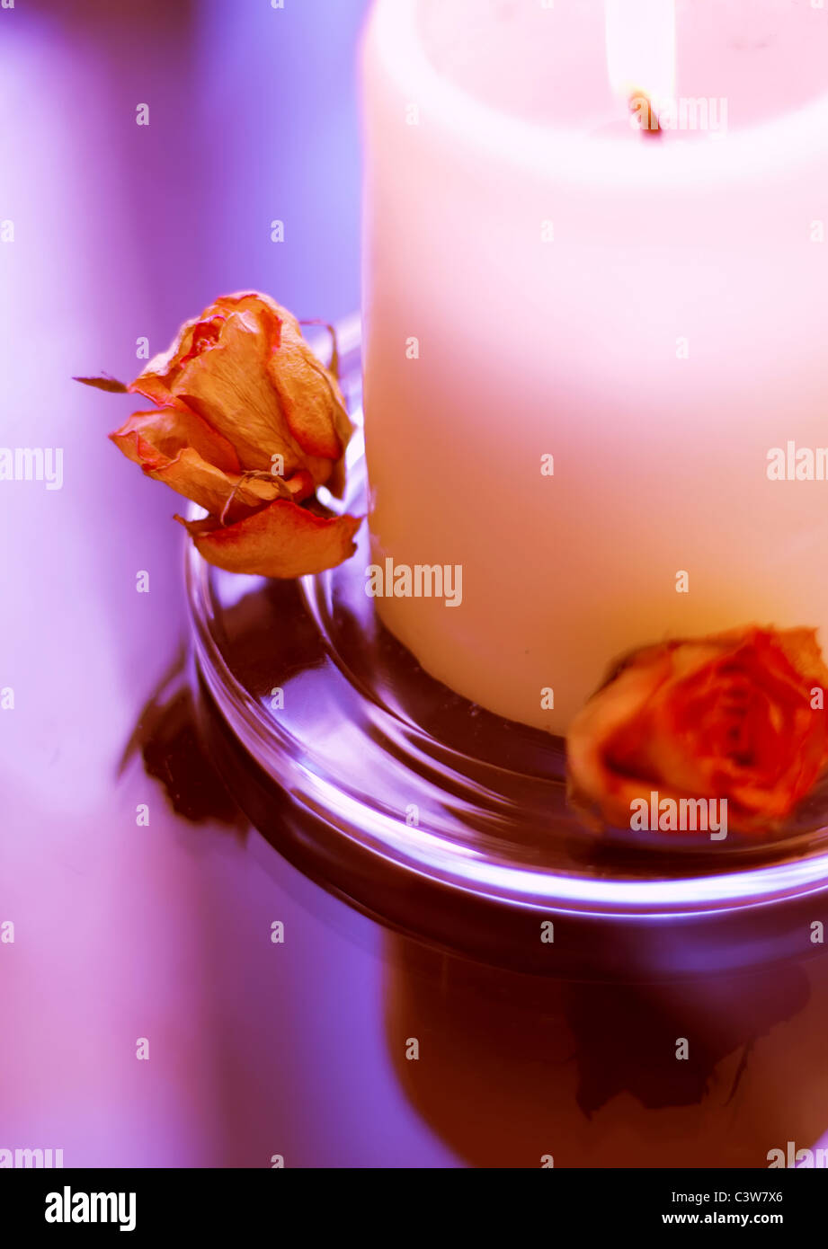 romantic burning candle Stock Photo Alamy