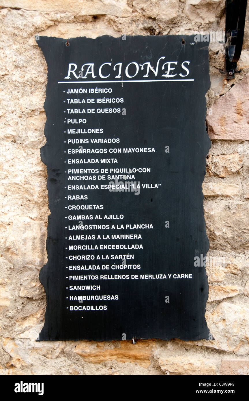 Spain Restaurant Bar Pub Cafe tapas menu sign food Stock Photo - Alamy