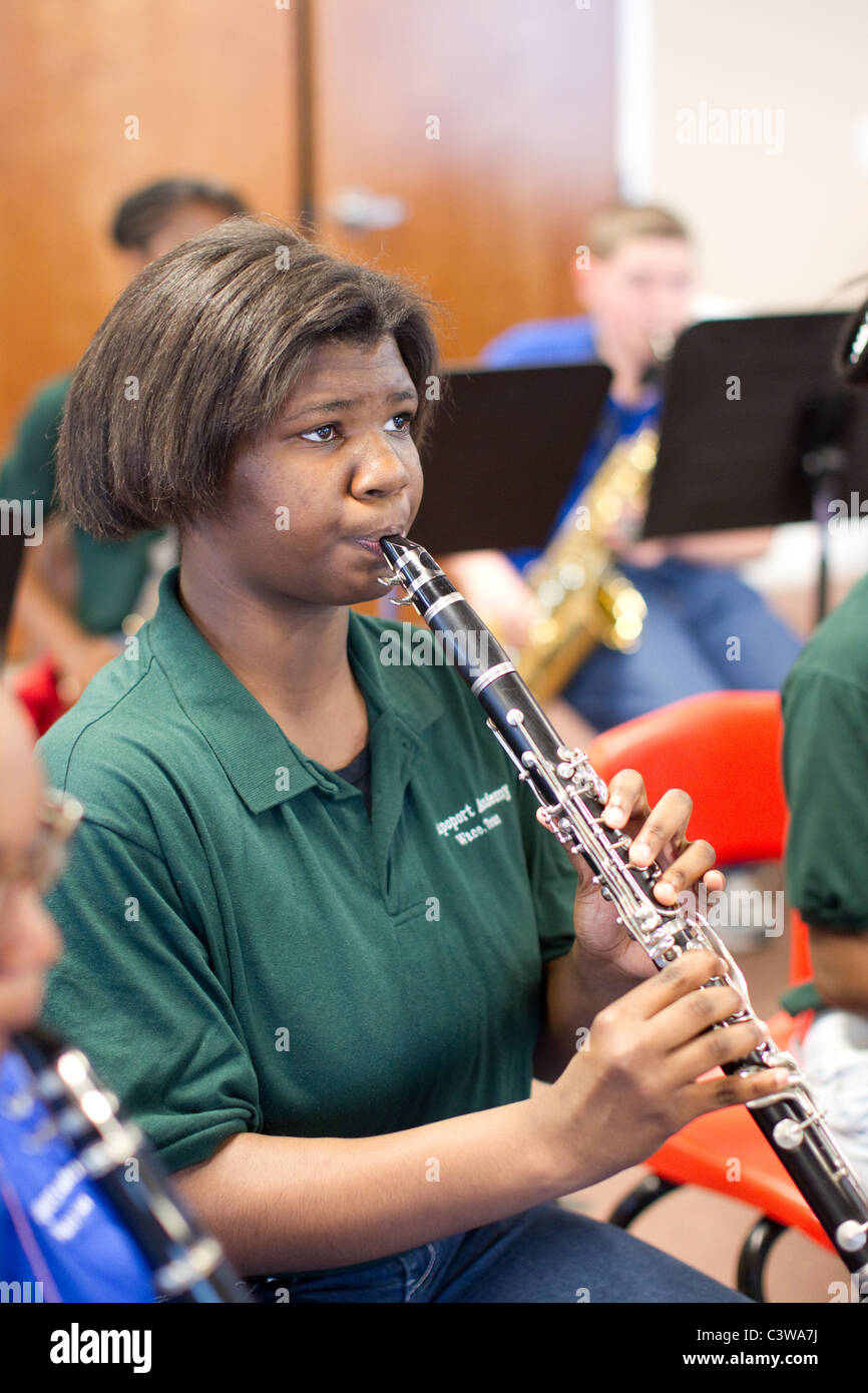 AfricanAmerican female middle school student plays during