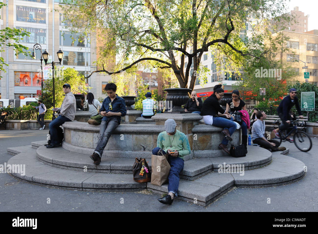 A 19th century fountain in Manhattan's Union Square Park offers a place