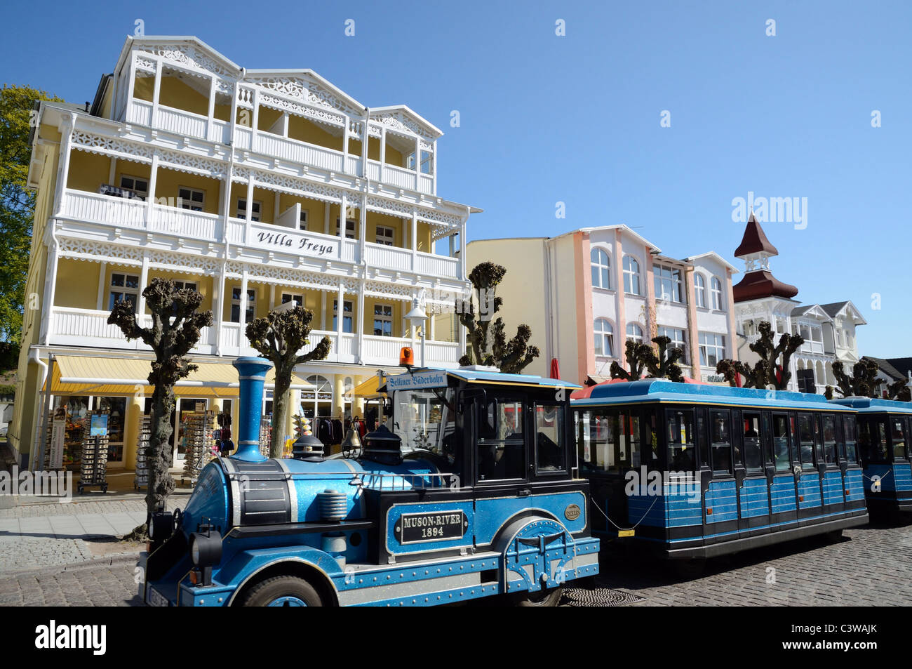 Tourist train drives up street in German Baltic seaside resort of ...