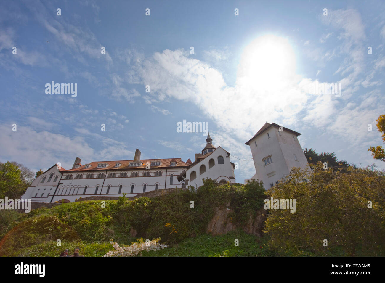 Caldey  Abbey on Caldey Island, monastery sunny day blue sky . Pembrokeshire Wales, 117652 Caldey Stock Photo