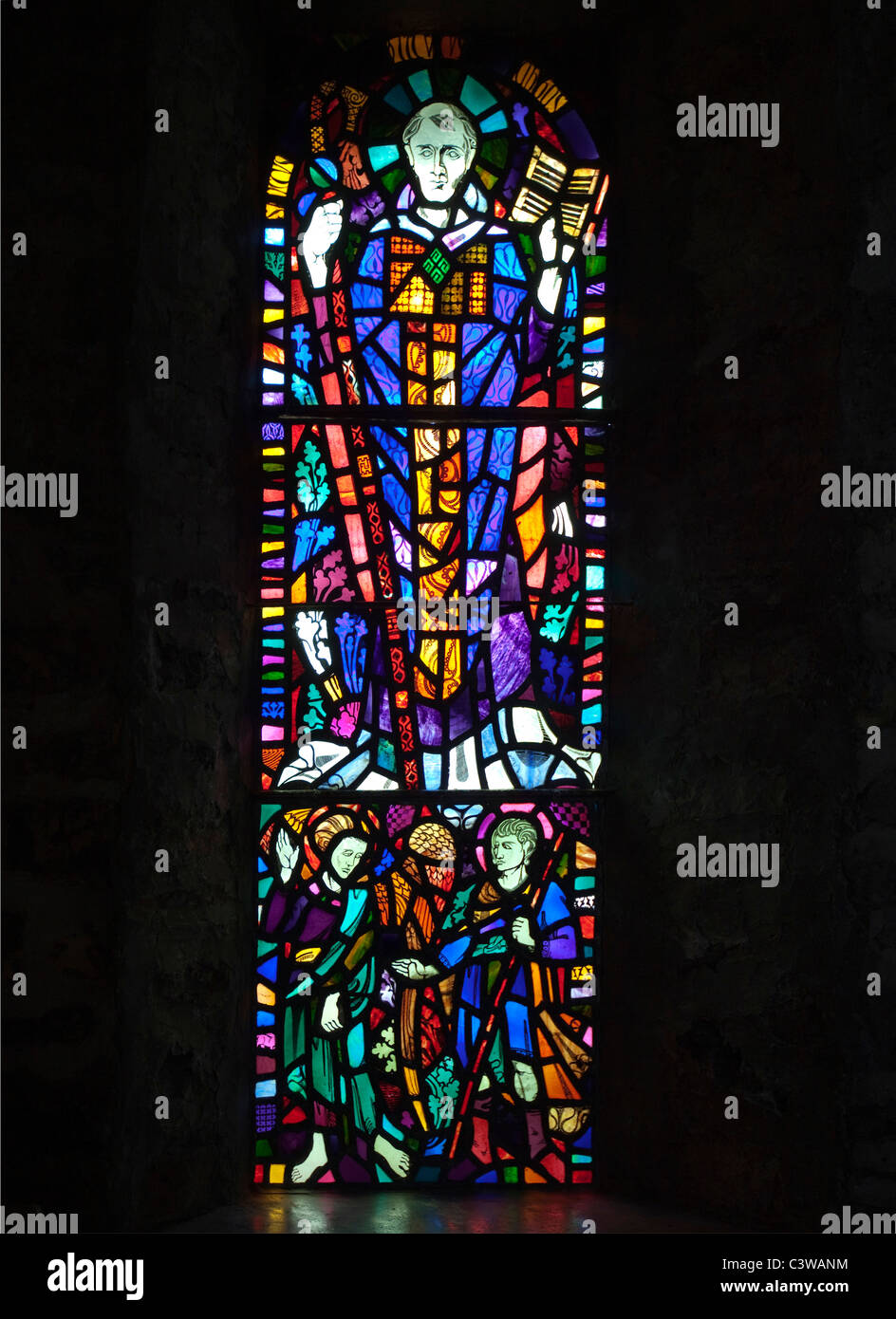 Stained glass window in St Illtyd's church, Caldey Island. Priory church 117577 Caldey Stock Photo