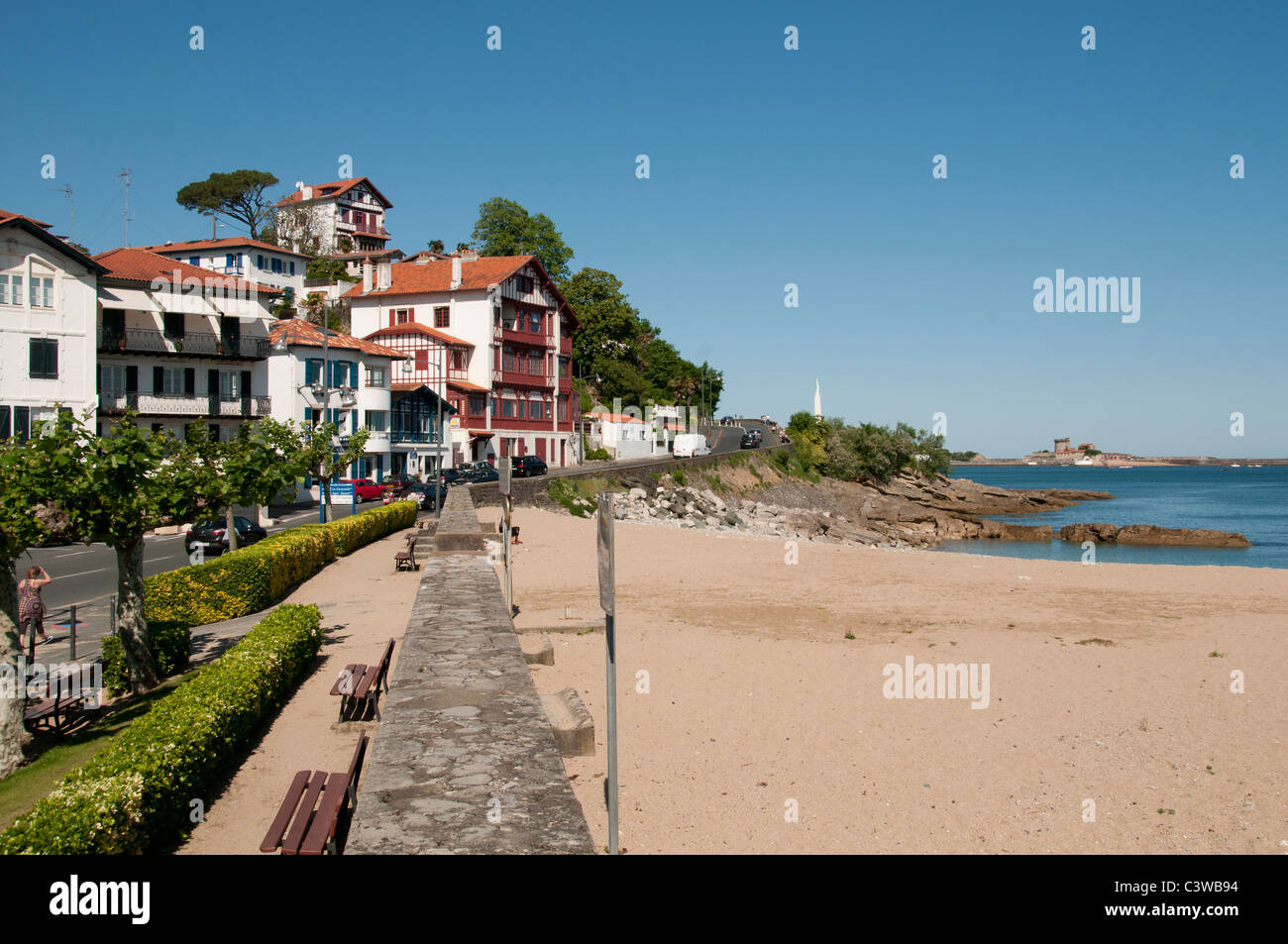 France St Jean de Luz  a typical fishing village Cote Basque Beach Sand Sea Shoreline Stock Photo