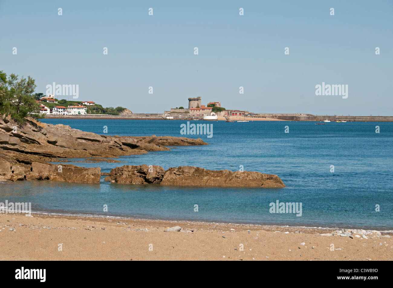 France St Jean de Luz  a typical fishing village Cote Basque Beach Sand Sea Shoreline Stock Photo