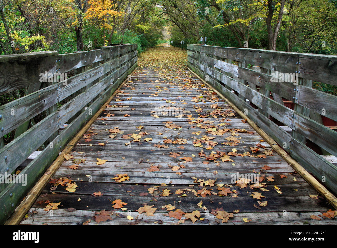 Autumn Colors And A Bike Path Bridge On The Little Miami Scenic River Trail, Southwestern Ohio, USA Stock Photo