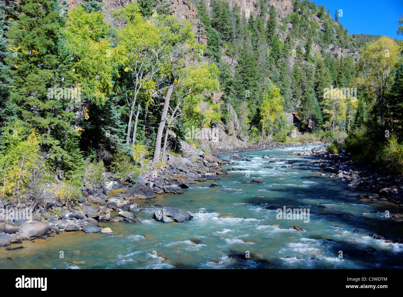 Animas River (River of the Lost Souls), between Durango and Silverton, Colorado, USA - taken from the Durango & Silverton Narrow Gauge Railway Stock Photo
