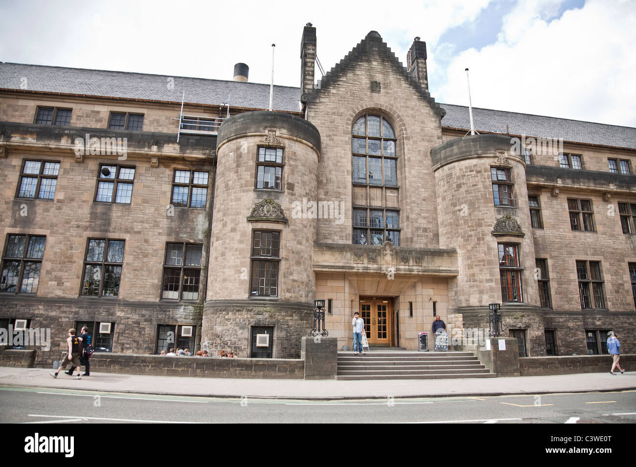 Entrance to Glasgow University Union building, Scots Baronial Style, designed by Alan McNaughton, opened in1932. Stock Photo