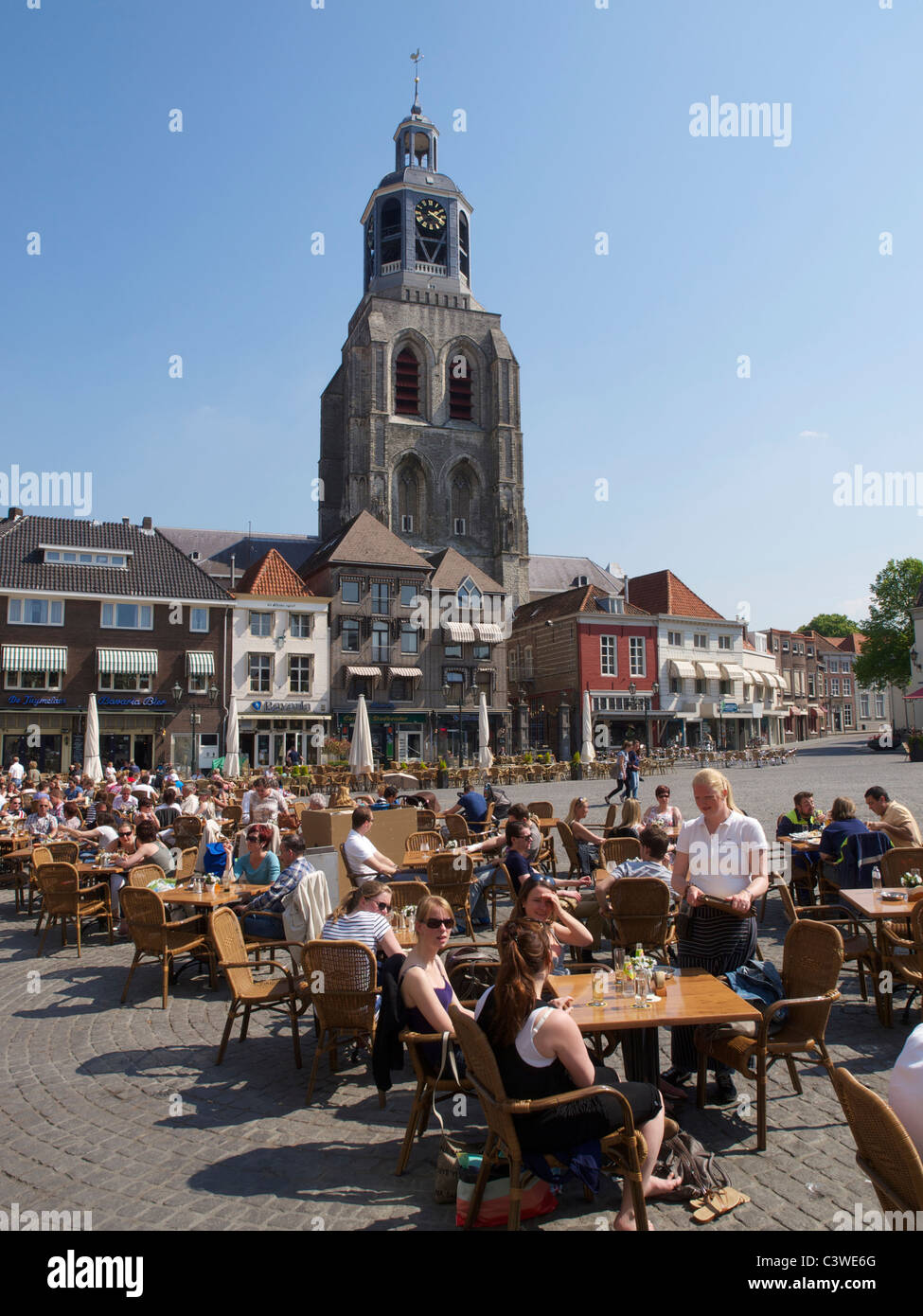 Grote Markt main square, Bergen op Zoom, Noord Brabant, the Netherlands on a sunny day with many people Stock Photo