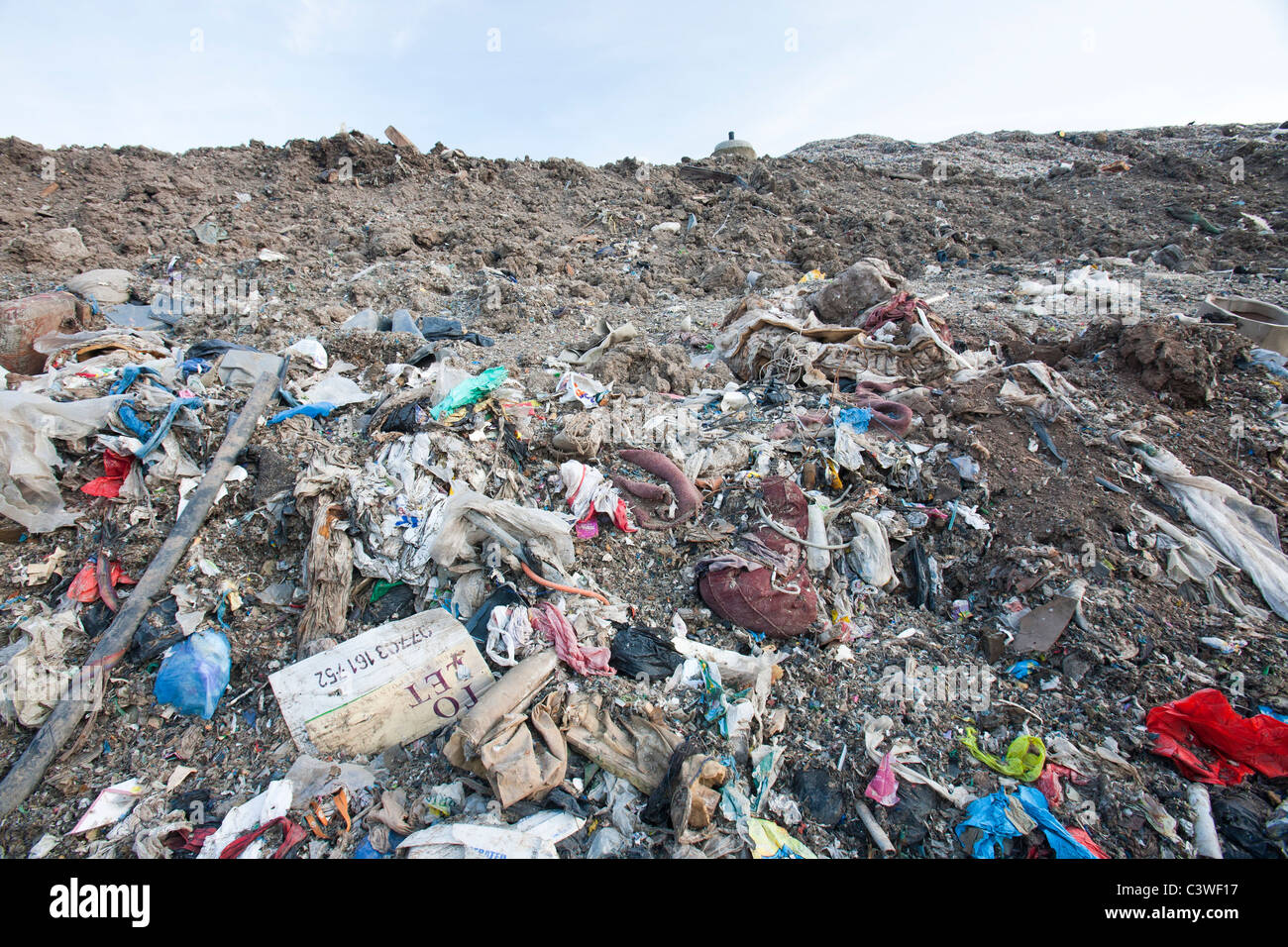 Plastic rubbish in a landfill site on Teeside, UK. Stock Photo