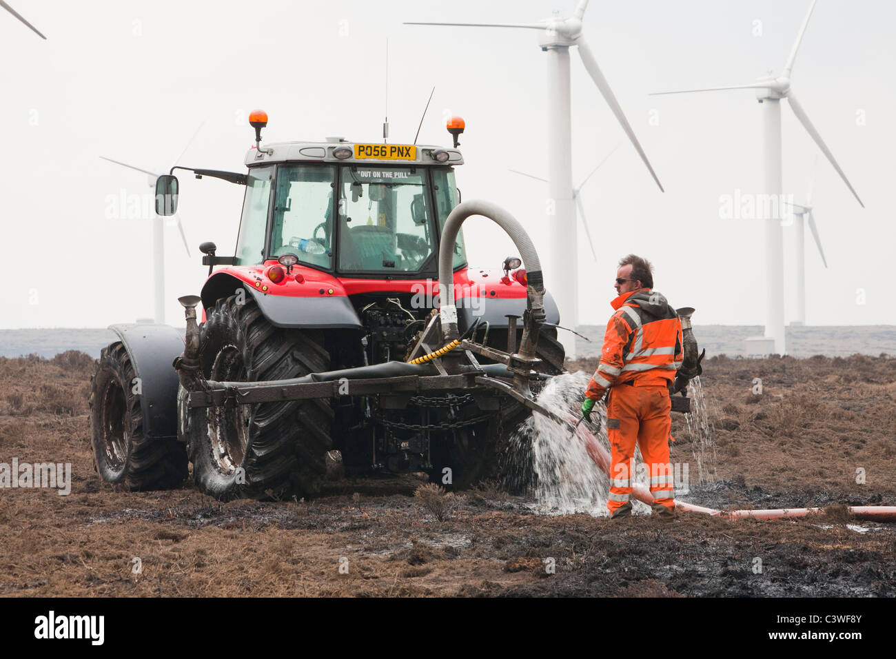 A moorland fire on Ogden moor above Halifax, Yorkshire, UK. Stock Photo