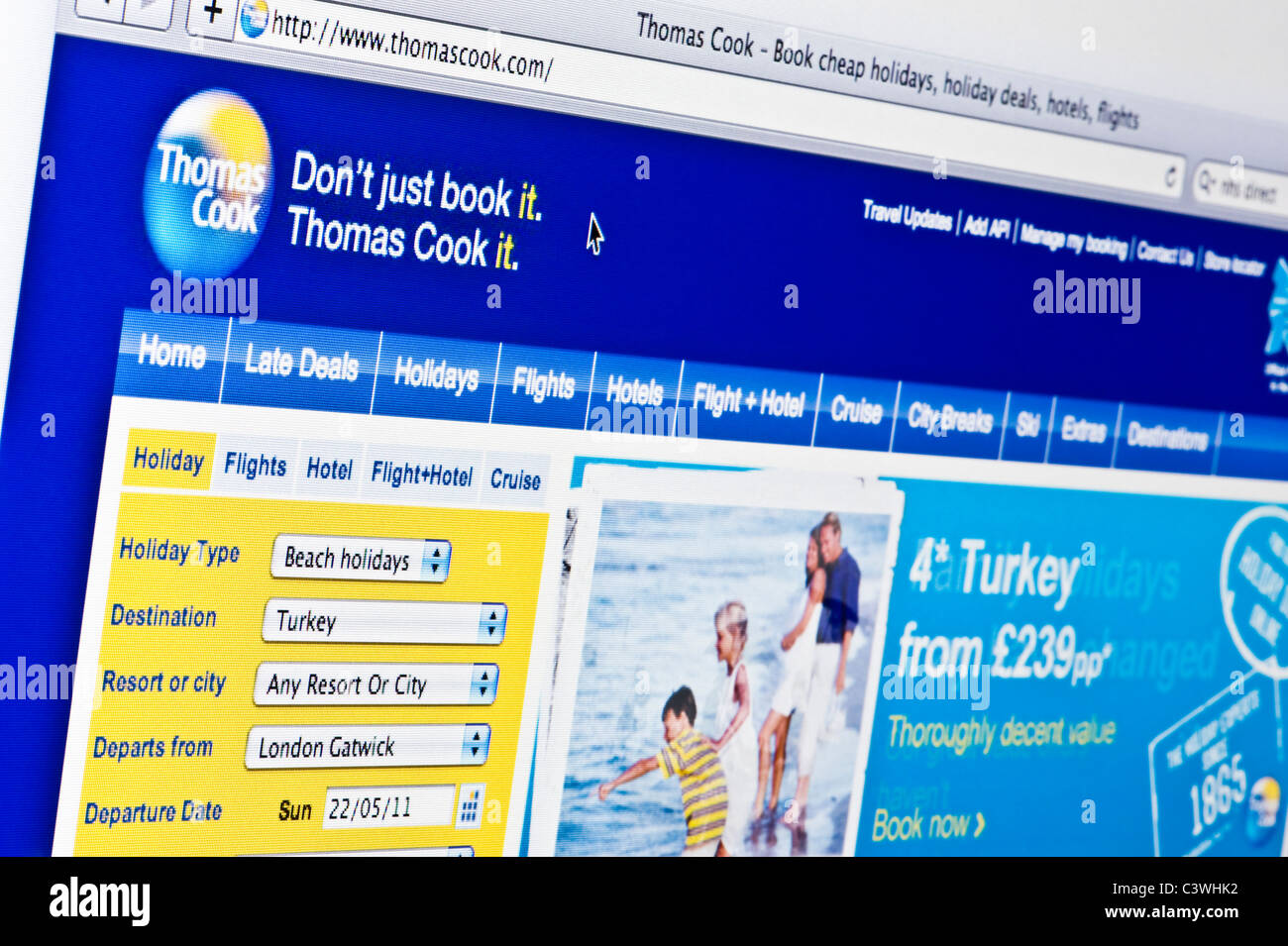 Close up of the Thomas Cook logo as seen on its website. (Editorial use only: print, TV, e-book and editorial website). Stock Photo