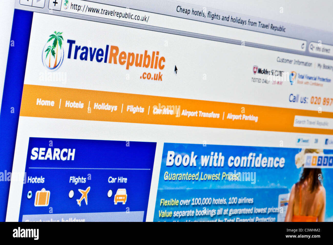 Close up of the Travel Republic logo as seen on its website. (Editorial use only: print, TV, e-book and editorial website). Stock Photo