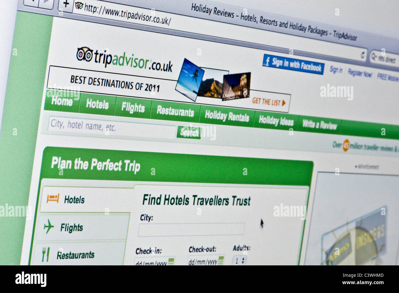 Close up of the Trip Advisor logo as seen on its website. (Editorial use only: print, TV, e-book and editorial website). Stock Photo