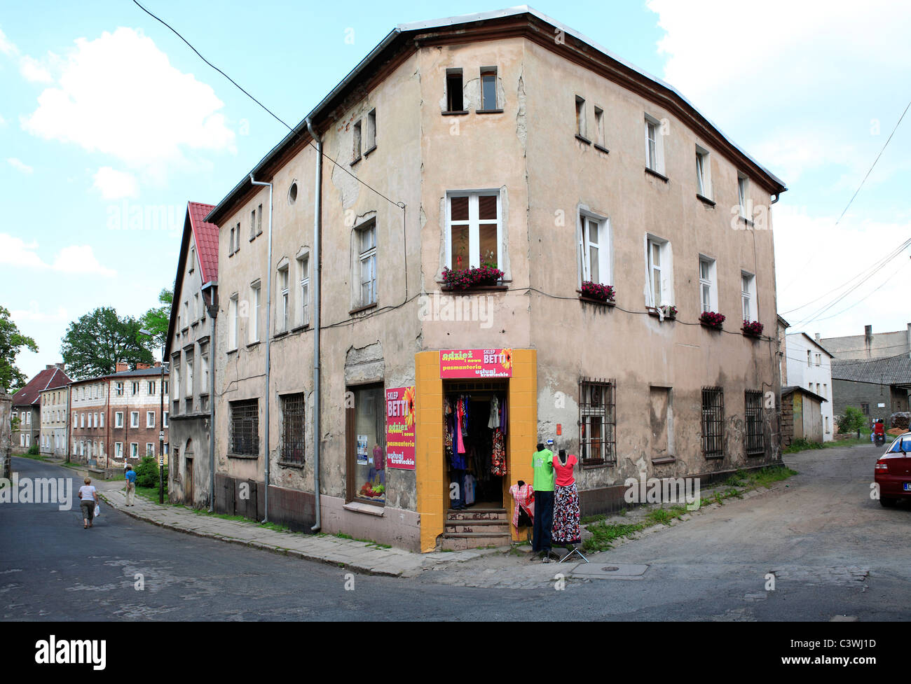 storefront facade of small store and appartement house. Chelmsko ...
