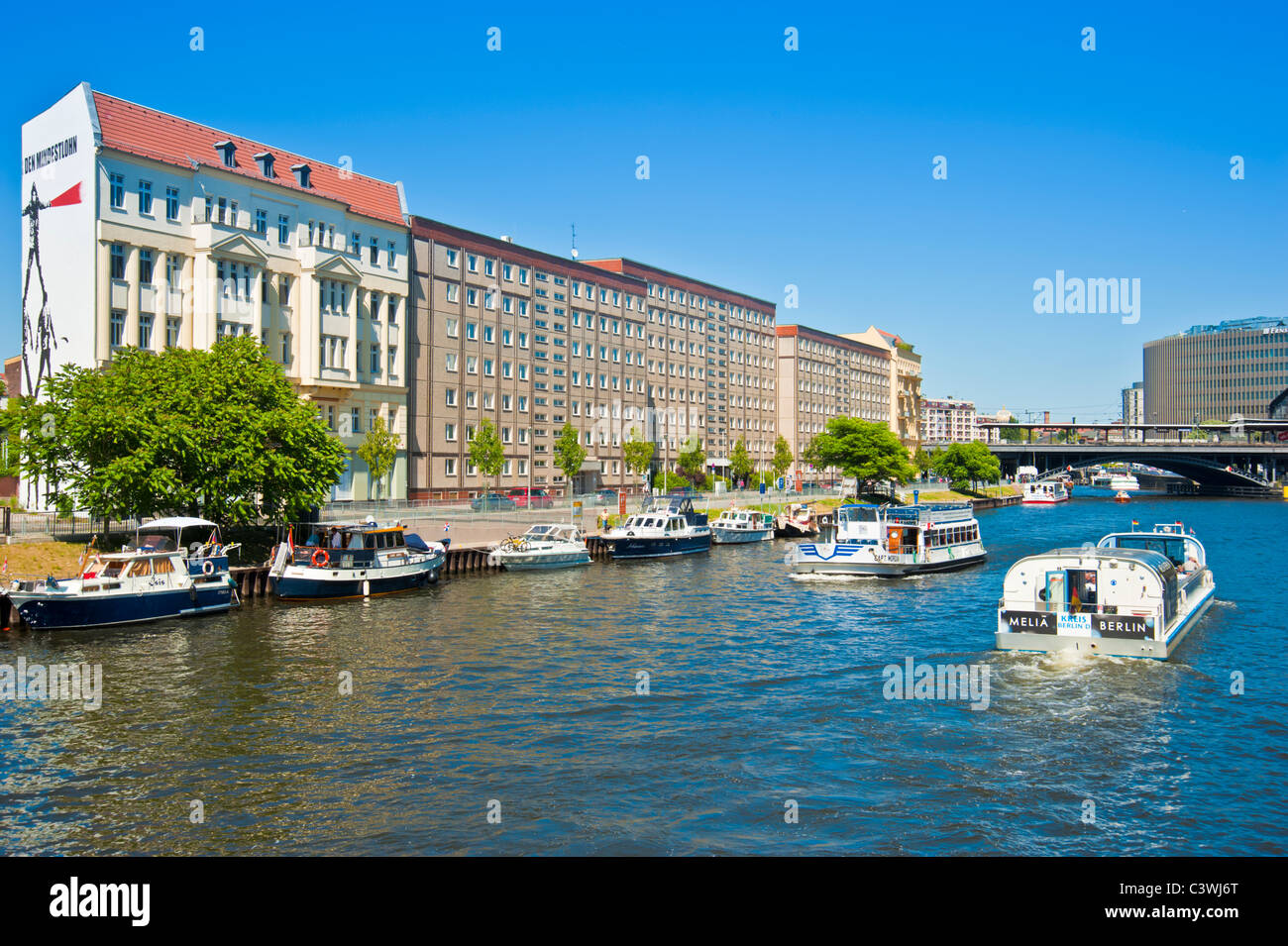 Pleasure boats on river Spree at Berlin Mitte, center of city, Germany Stock Photo