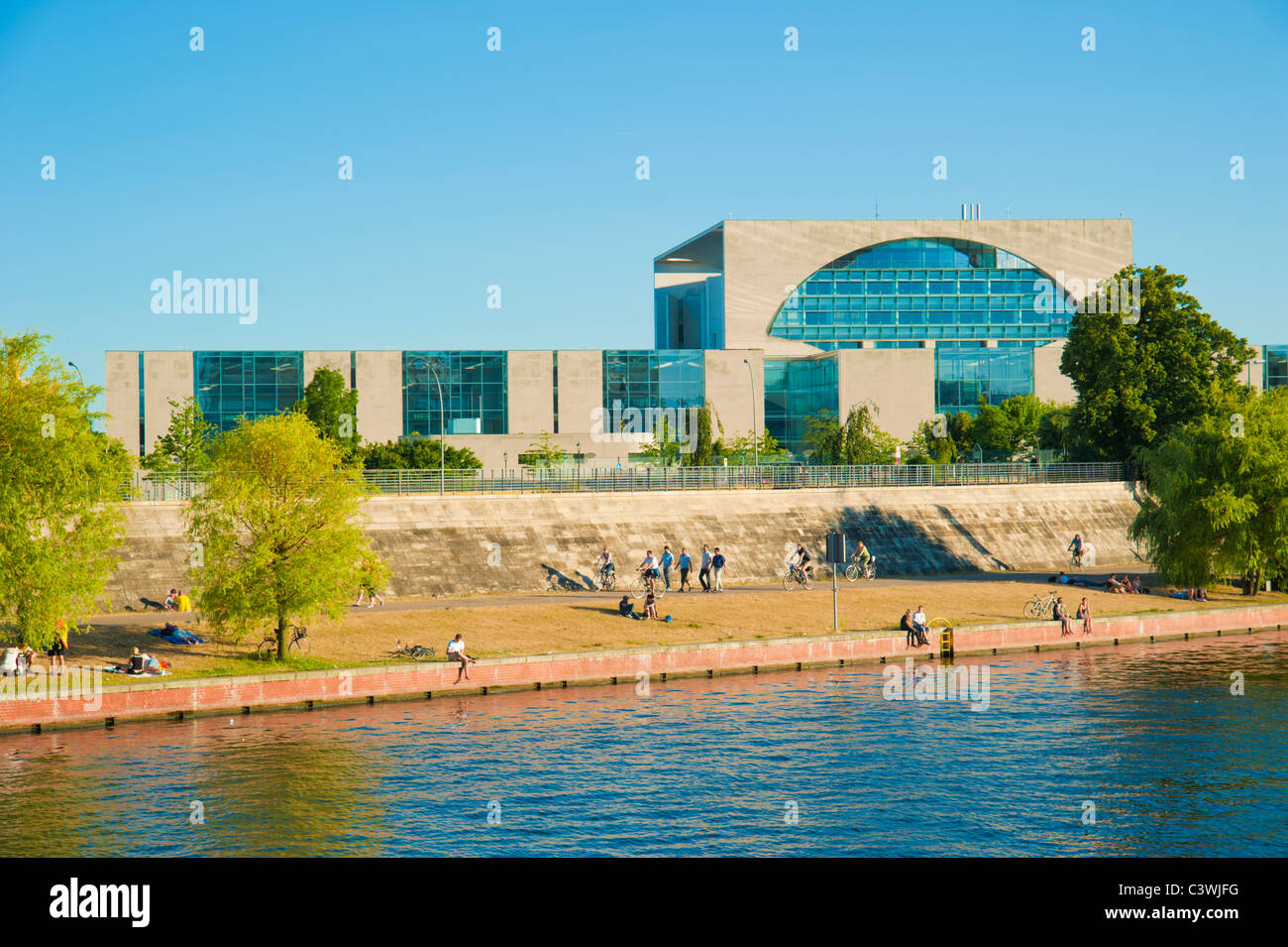 Chancellery, Kanzleramt and Banks of River Spree, Berlin, Germany Stock Photo