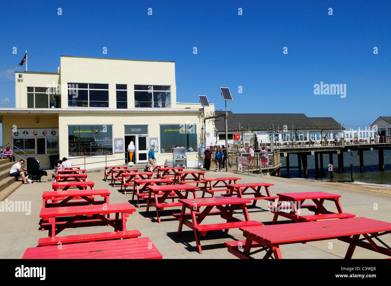 Pier and Promenade Cafe at Southwold, Suffolk, England, UK Stock Photo