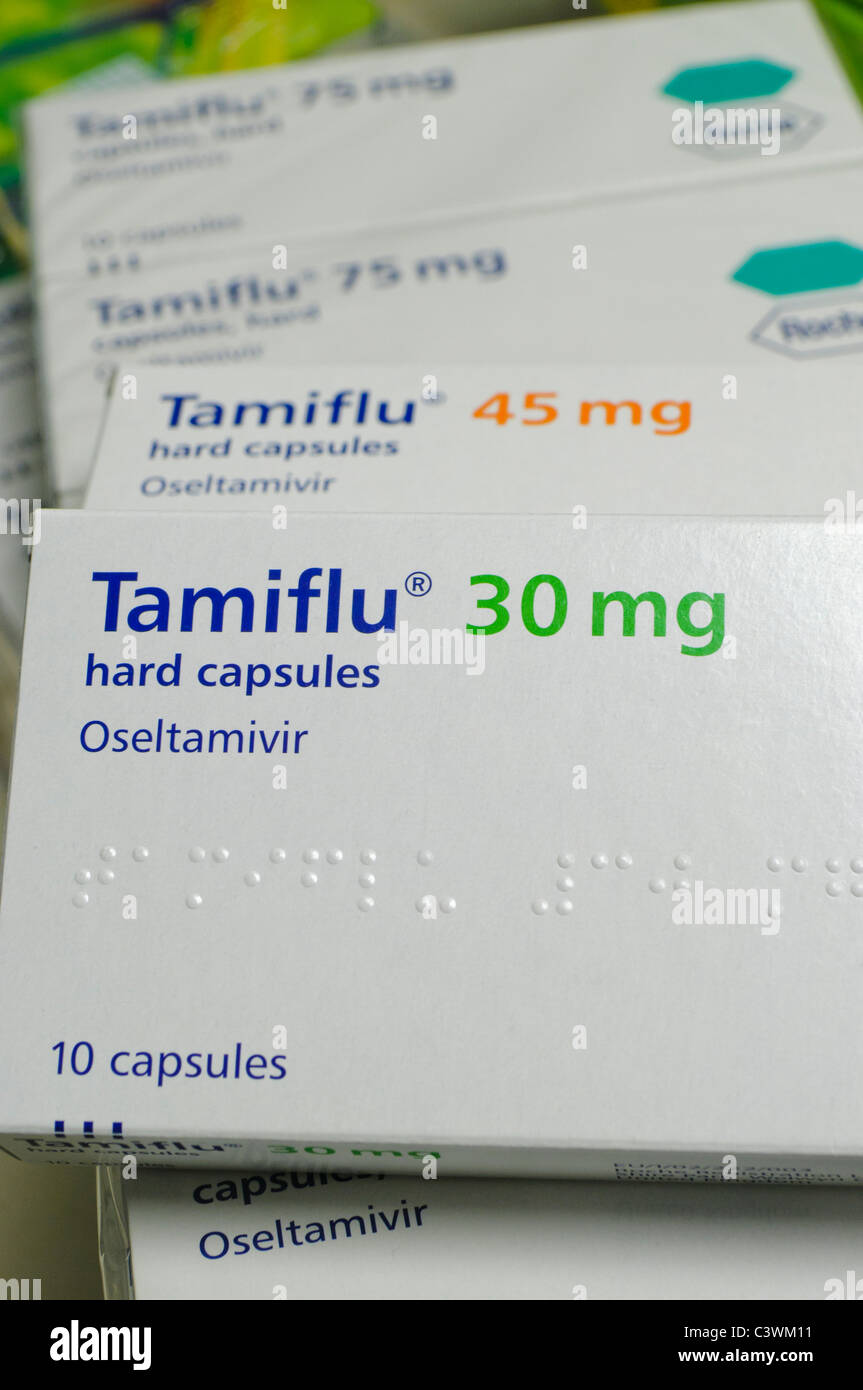 Boxes of Tamiflu (Osteltamivir) 30mg, 45mg and 75mg Capsules Stock