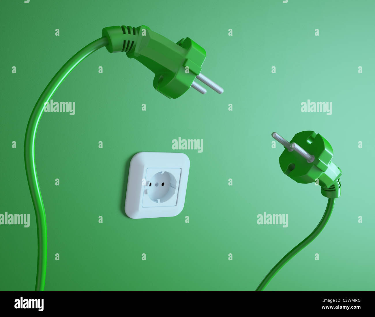Two plugs struggle for the electric socket Stock Photo Alamy