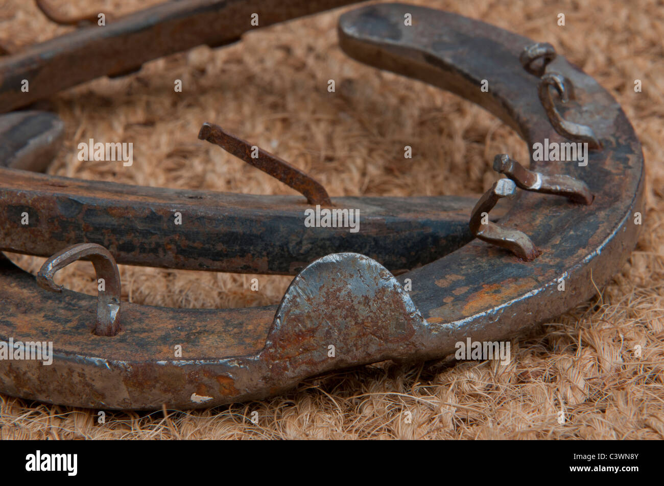 Horseshoes old rusty and worn UK equestrian Stock Photo Alamy