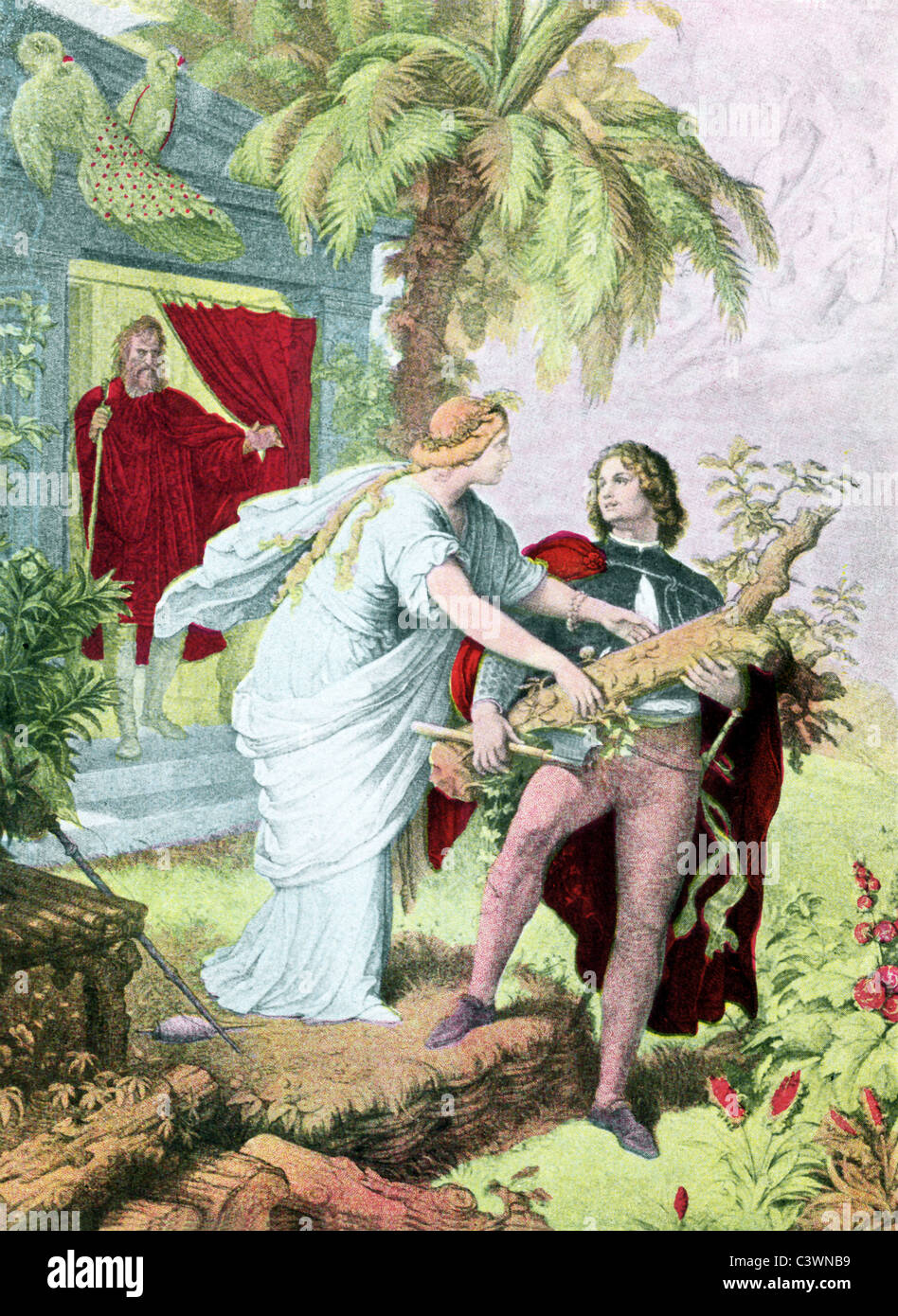 Miranda falls in love with Alonso's son, Ferdinand. From the doorway