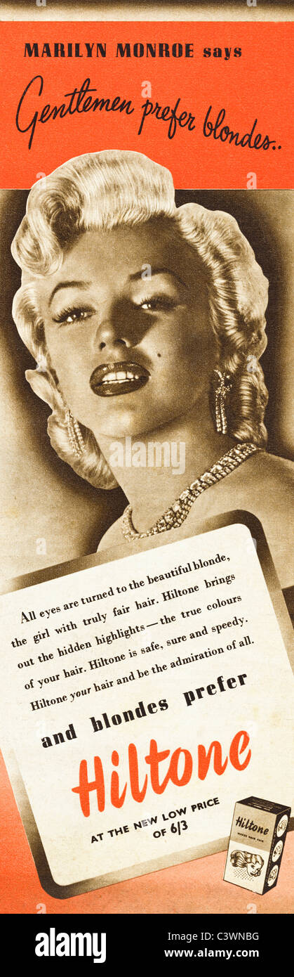 Original advertisement in film magazine circa 1953 for blonde highlighter  featuring celebrity filmstar MARILYN MONROE Stock Photo - Alamy