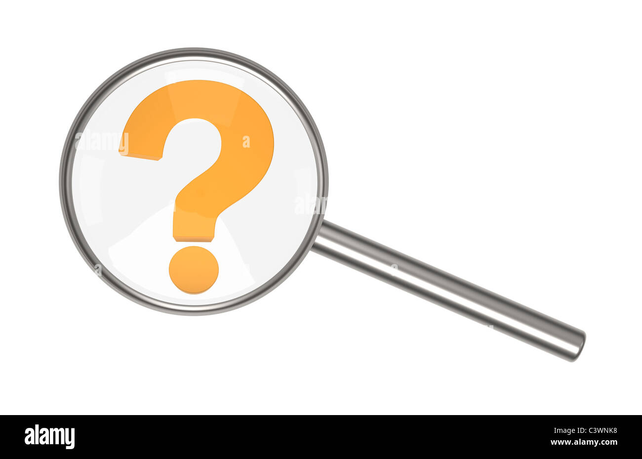 Search Concept. Magnifying glass with orange Question mark Stock Photo