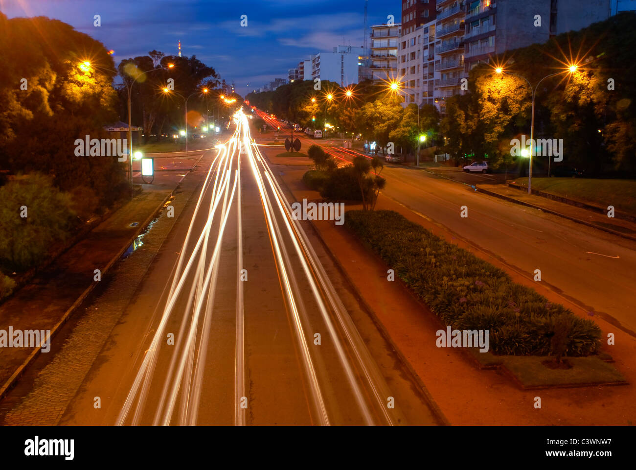 Traffic lines of lights at night. Stock Photo