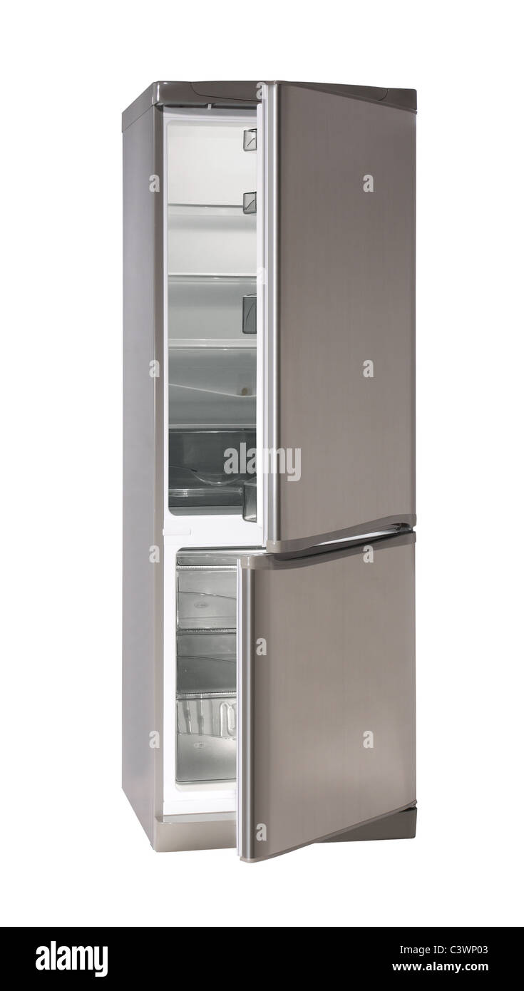 Two door INOX refrigerator isolated on white Stock Photo