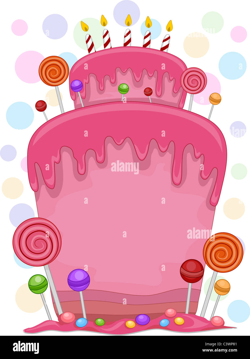 Illustration of a Birthday Cake Decorated with Lollipops Stock Photo