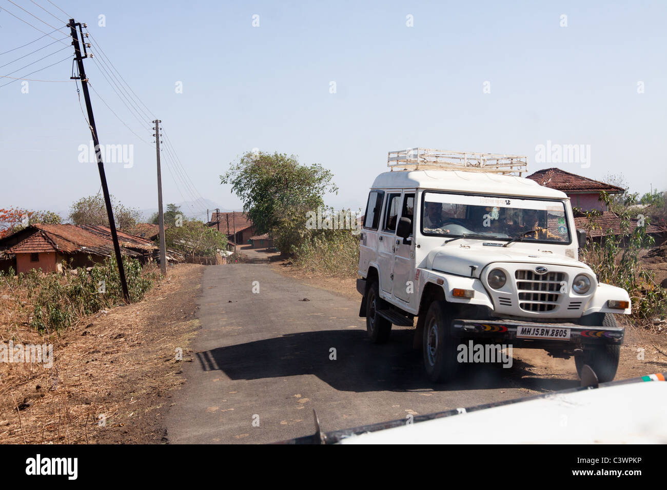Jeeps are used as taxis in many villages in Maharashtra, India Stock Photo