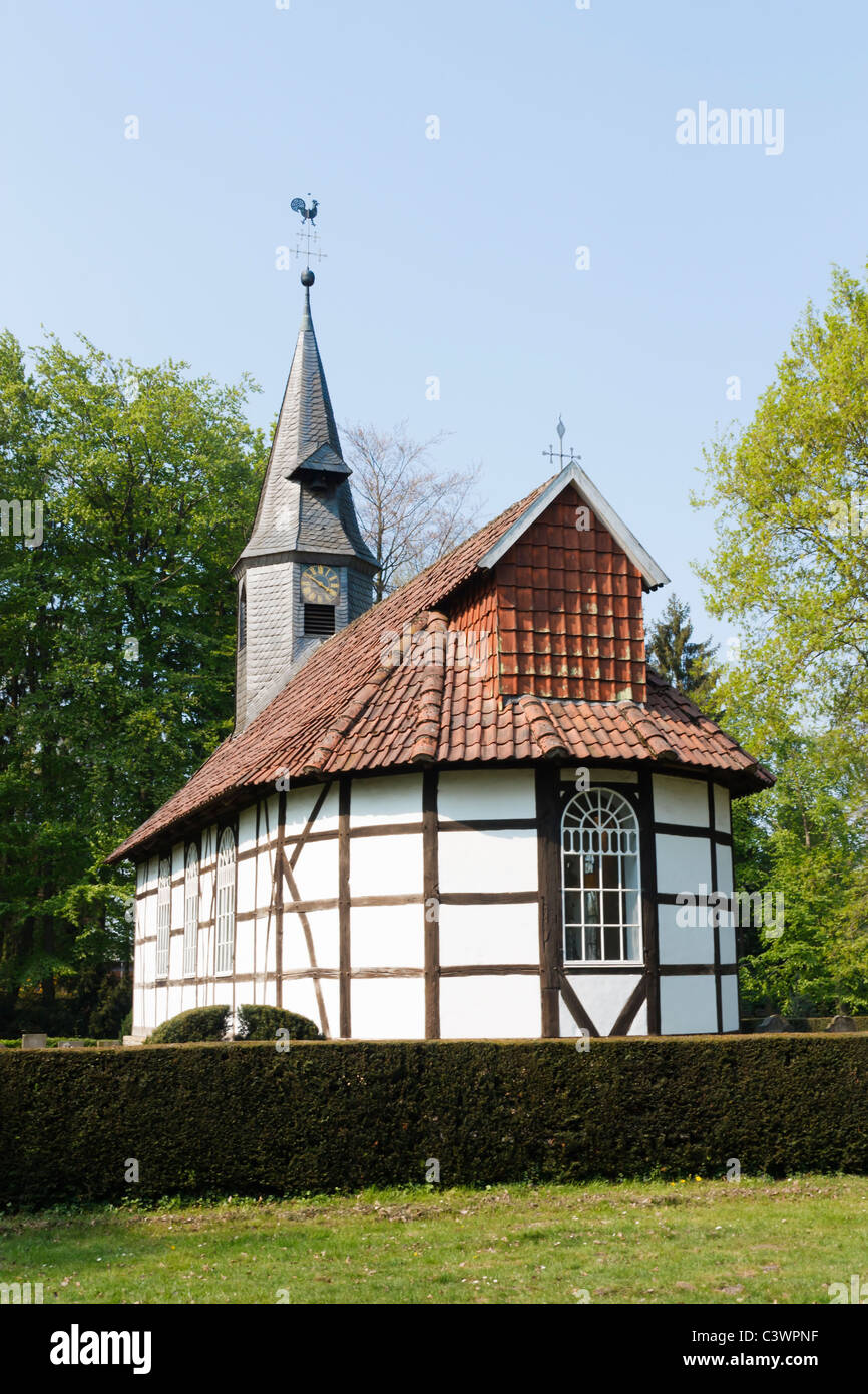 Church of the Holy Family of the Catholic Parish of Klein-Escherde in the German open-air museum of Cloppenburg. Stock Photo