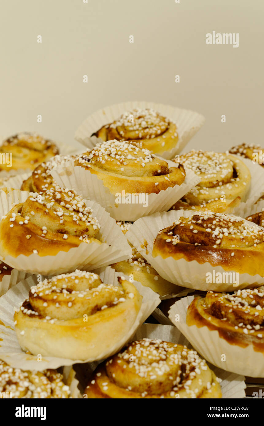 A stack of Swedish cinnamon buns Stock Photo