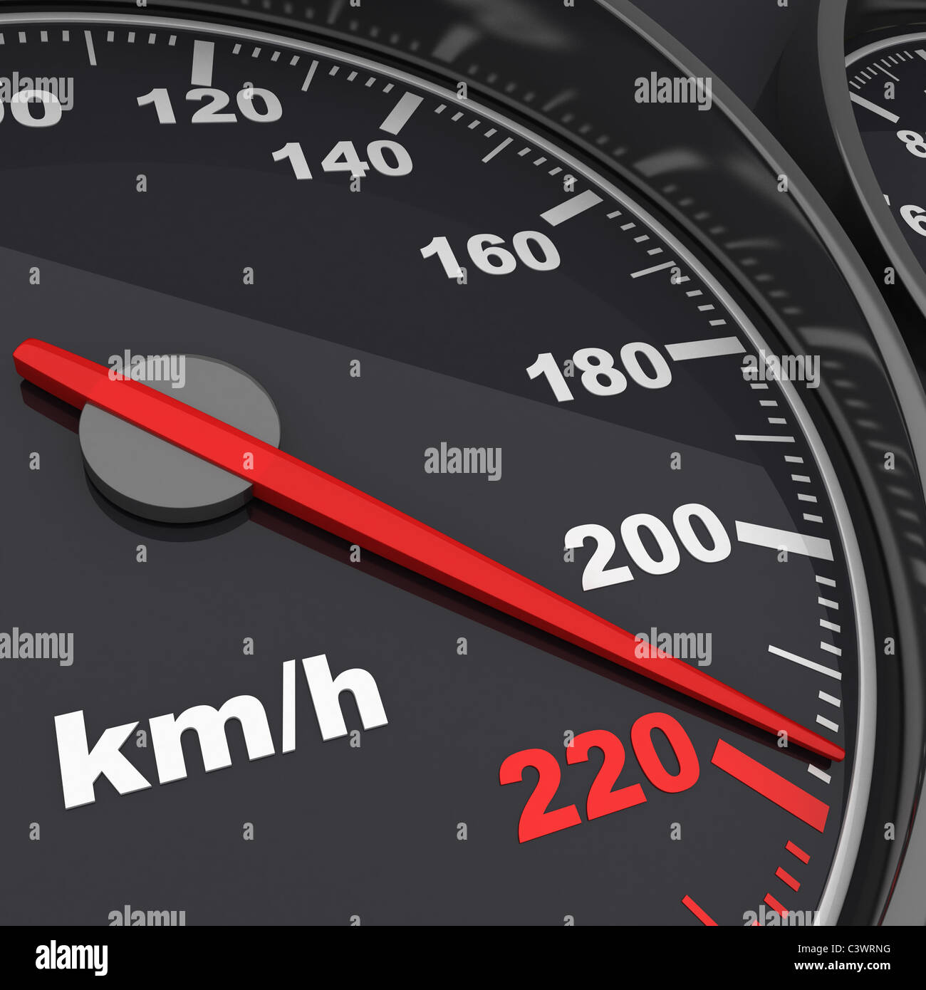 Speedometer and arrow on 220 (done in 3d Stock Photo Alamy