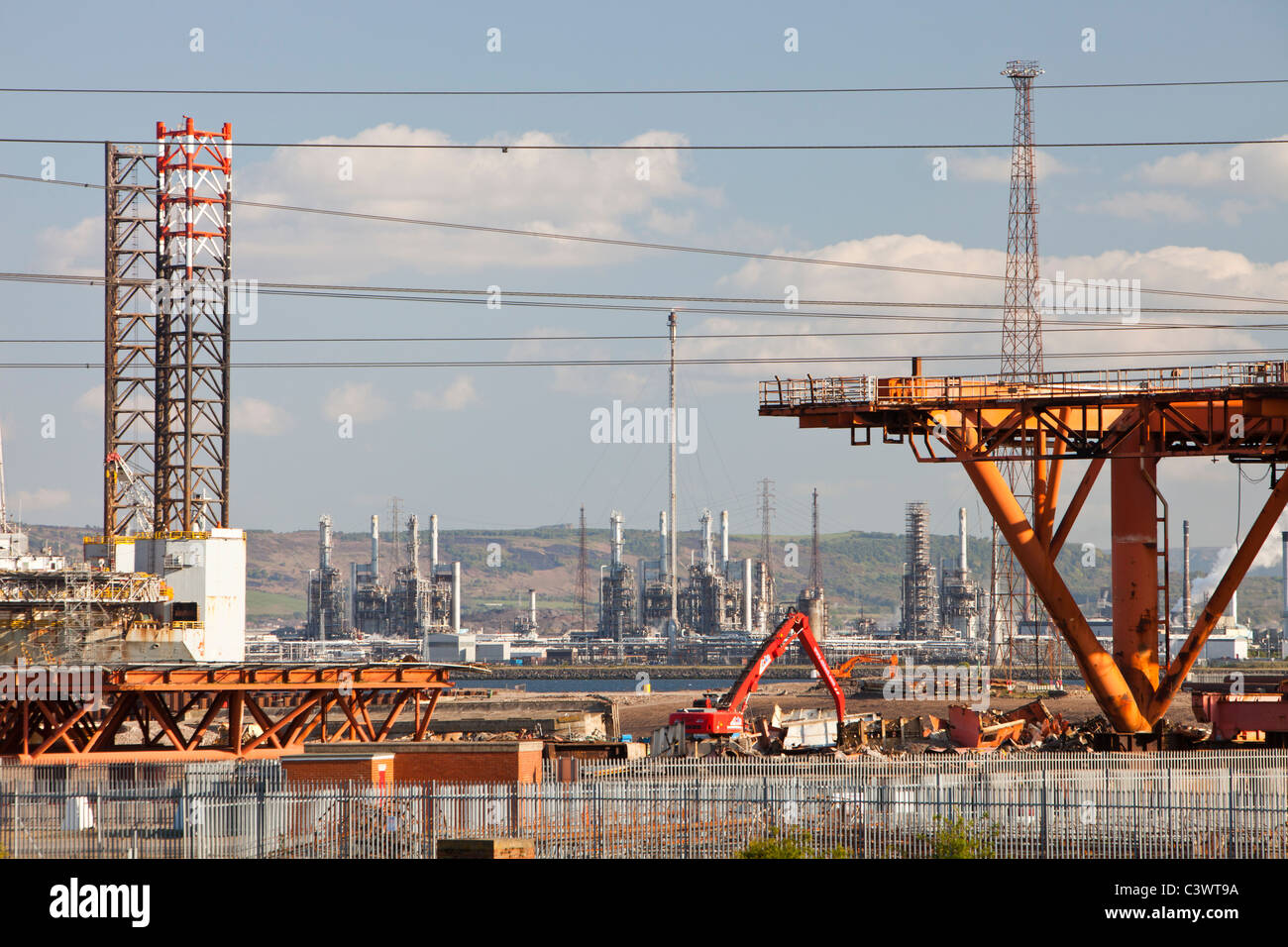 An old oil rigg and Jack up barge being dismantled at Able UK's ship dismantling plant at Seal Sands on Teeside, UK. Stock Photo