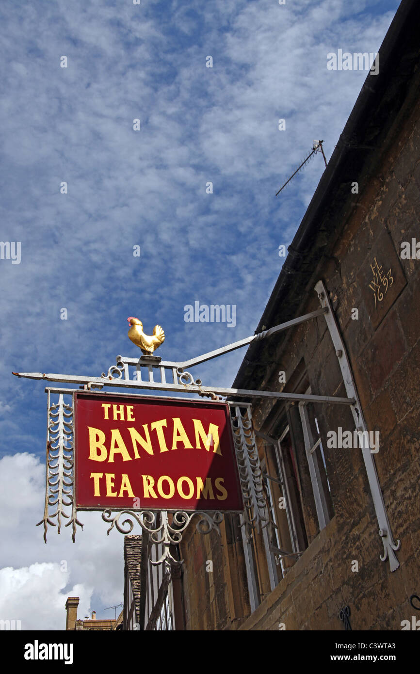Bantam Tea Rooms sign on the High Street, Chipping Campden, Gloucestershire, England, UK Stock Photo