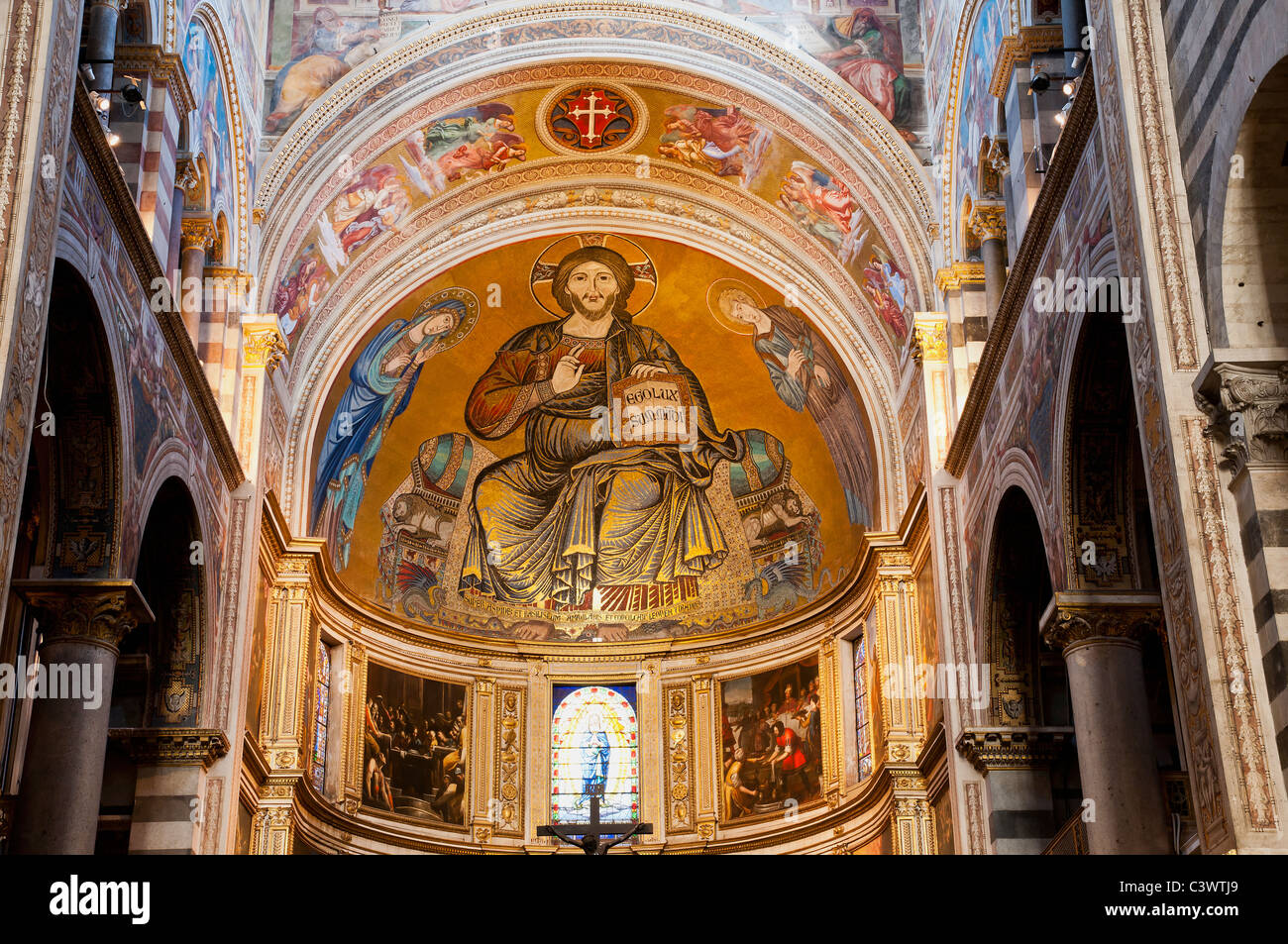 The mosaic of 'Christ in Majesty' located above the altar of Duomo cathedral, Pisa, Tuscany, Italy Stock Photo