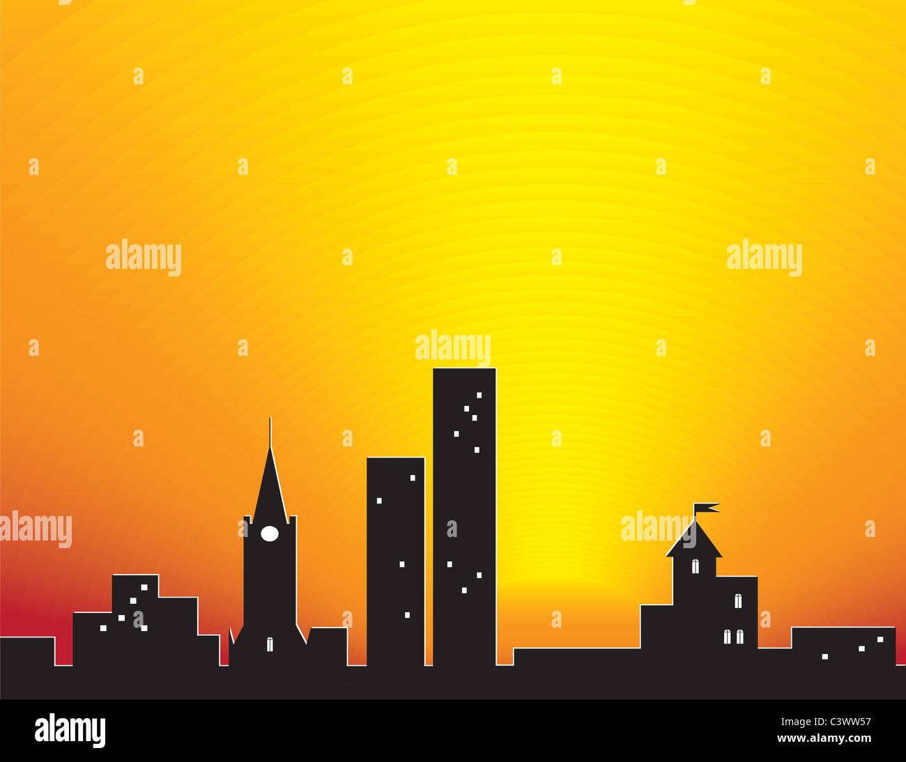 City silhouette over sunset. Abstract illustration Stock Photo - Alamy