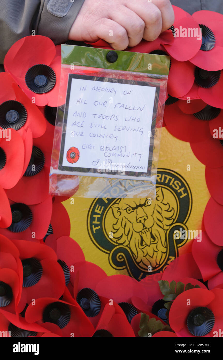 Poppy wreath from people of East Belfast, dedicated to British soldiers Stock Photo