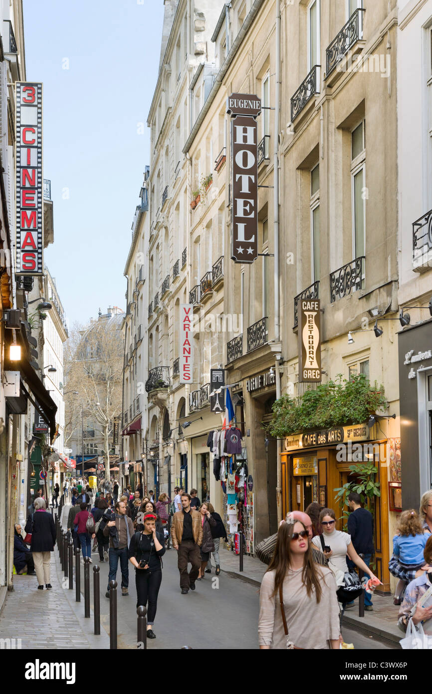 Shops on the Rue St Andre des Arts, Saint Germain district, Paris, France Stock Photo