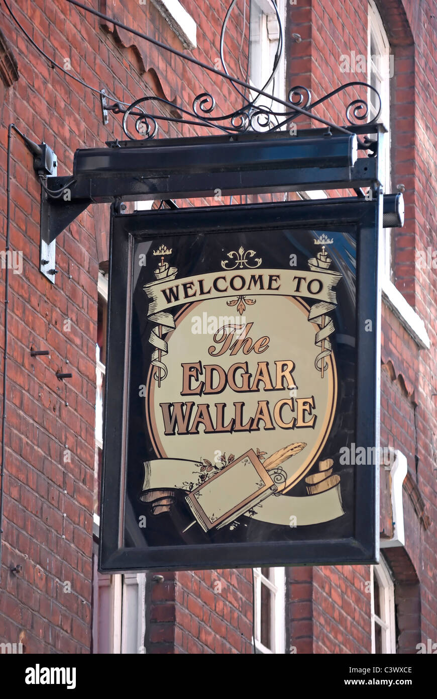 british pub sign for the edgar wallace, named after the mystery writer, in essex street, london, england Stock Photo