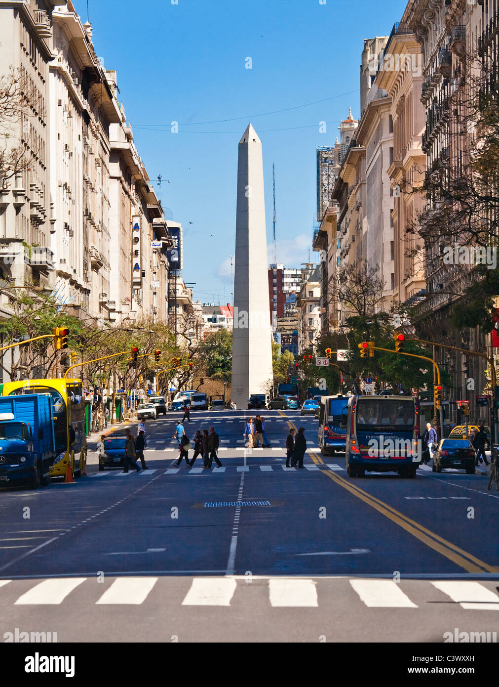 The Obelisk, seen from Plaza De Mayo, Buenos Aires, Argentina, South America. Stock Photo