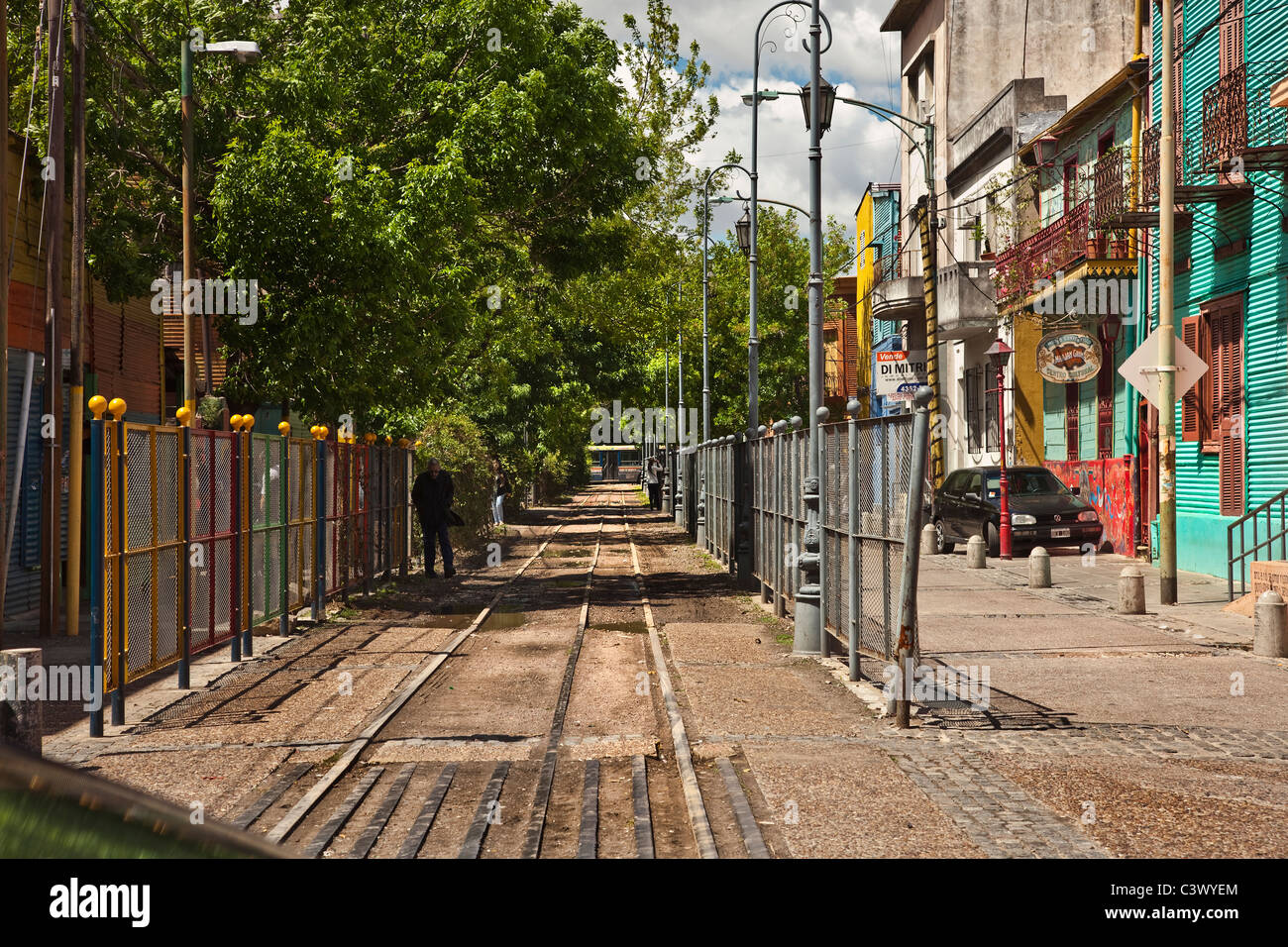 Rail / Tram lines, La Boca, Buenos Aires, Argentina, South America. Stock Photo