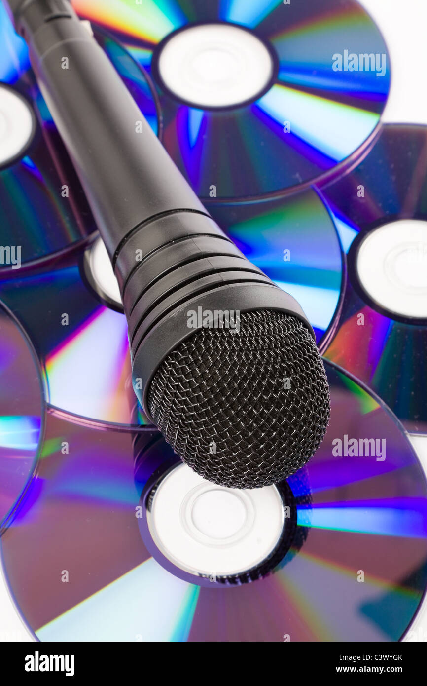 Black Microphone and cd close up Stock Photo