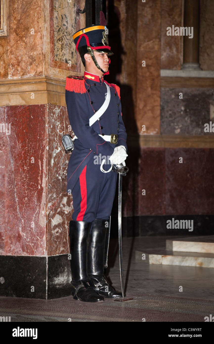 Guardsman in the Metropolitan Cathedral, Plaza De Mayo, Buenos Aires, Argentina, South America. Stock Photo