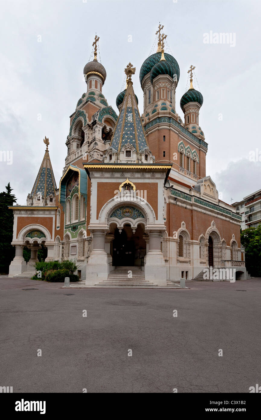 Saint Nicholas Russian Orthodox Cathedral in Nice. Cathédrale Orthodoxe Russe Saint-Nicolas de Nice Stock Photo