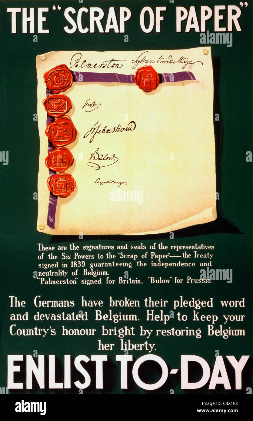 The 'scrap of paper.'  Enlist to-day - WWI Recruiting poster Stock Photo